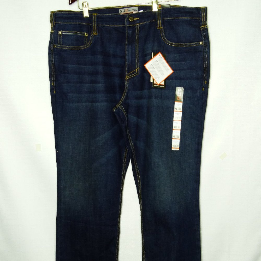5.11 Tactical Men's Defender Flex Dark Wash Indigo 40x30 Straight Stretch Jeans